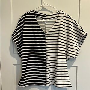 Black Striped Two Tone Colorblack V-Neck Top